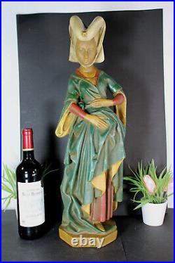 Antique Church religious XL chalkware statue mary burgundy figurine