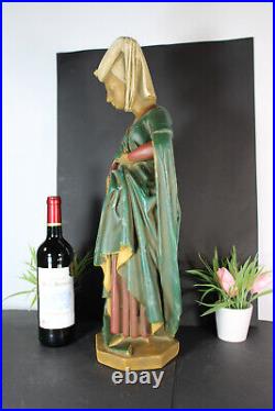 Antique Church religious XL chalkware statue mary burgundy figurine