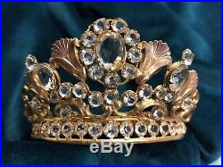 Antique Clear Bejewelled French Ormolu Religious Crown Tiara