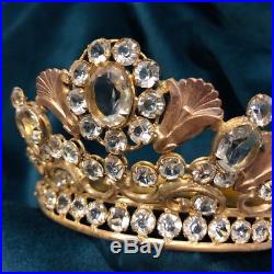 Antique Clear Bejewelled French Ormolu Religious Crown Tiara