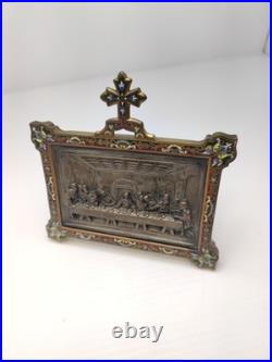 Antique Cloisonné Brass Last Supper Relief Plaque Religious Icon Enamel Art Antique Cloisonné Brass Last Supper Relief Plaque Religious Icon Enamel Art
