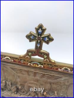 Antique Cloisonné Brass Last Supper Relief Plaque Religious Icon Enamel Art Antique Cloisonné Brass Last Supper Relief Plaque Religious Icon Enamel Art