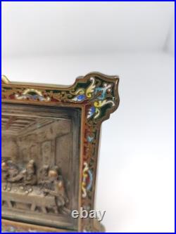 Antique Cloisonné Brass Last Supper Relief Plaque Religious Icon Enamel Art Antique Cloisonné Brass Last Supper Relief Plaque Religious Icon Enamel Art