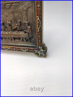 Antique Cloisonné Brass Last Supper Relief Plaque Religious Icon Enamel Art Antique Cloisonné Brass Last Supper Relief Plaque Religious Icon Enamel Art