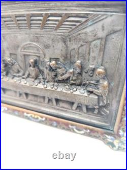 Antique Cloisonné Brass Last Supper Relief Plaque Religious Icon Enamel Art Antique Cloisonné Brass Last Supper Relief Plaque Religious Icon Enamel Art