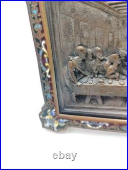 Antique Cloisonné Brass Last Supper Relief Plaque Religious Icon Enamel Art Antique Cloisonné Brass Last Supper Relief Plaque Religious Icon Enamel Art