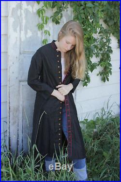 Antique Coat French jacket black cotton long religious or riding outfit buttons