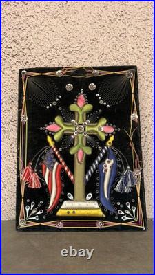 Antique Collection Religious Shrine Crucifix American Flag Embroidered 1920s Antique Collection Religious Shrine Crucifix American Flag Embroidered 1920s
