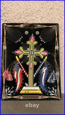 Antique Collection Religious Shrine Crucifix American Flag Embroidered 1920s