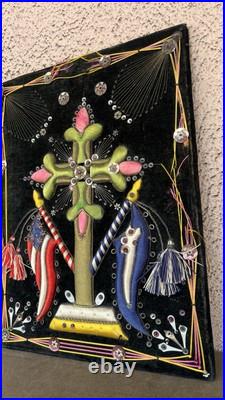 Antique Collection Religious Shrine Crucifix American Flag Embroidered 1920s