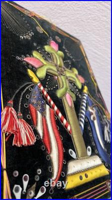 Antique Collection Religious Shrine Crucifix American Flag Embroidered 1920s Antique Collection Religious Shrine Crucifix American Flag Embroidered 1920s