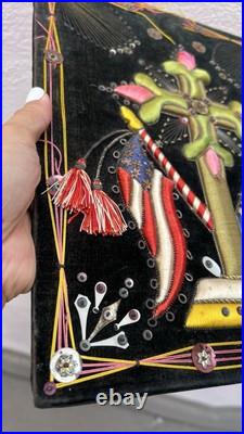 Antique Collection Religious Shrine Crucifix American Flag Embroidered 1920s