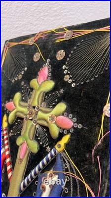 Antique Collection Religious Shrine Crucifix American Flag Embroidered 1920s