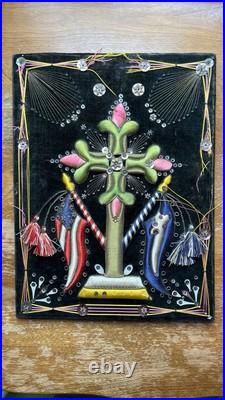 Antique Collection Religious Shrine Crucifix American Flag Embroidered 1920s