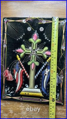 Antique Collection Religious Shrine Crucifix American Flag Embroidered 1920s