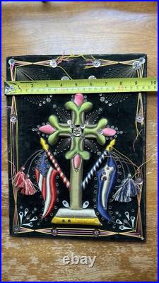 Antique Collection Religious Shrine Crucifix American Flag Embroidered 1920s