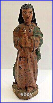 Antique Colonial Folk Art Religious Carved Wood Saint Santo Angel Statue JESUS C