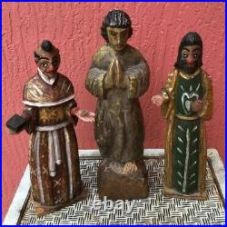 Antique Colonial Folk Art Religious Carved Wood Saints Santos Angel Statues Lot