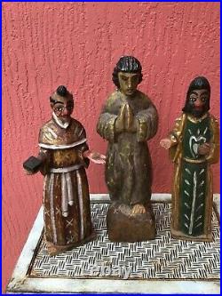 Antique Colonial Folk Art Religious Carved Wood Saints Santos Angel Statues Lot