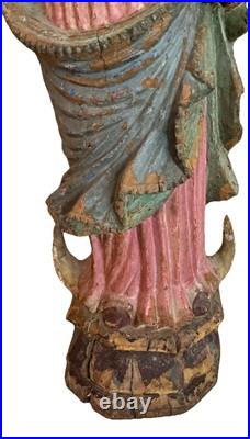 Antique Colonial Polychrome Religious Statue Of Blessed Virgin Holding Jesus