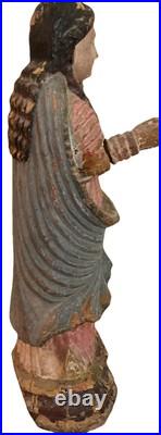 Antique Colonial Polychrome Religious Statue Of Blessed Virgin Holding Jesus