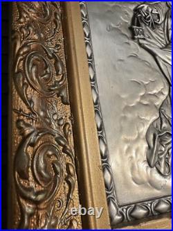 Antique Copper Silver Plated Madonna w Child Art Deco Religious Icon MCM VTG