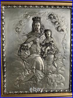 Antique Copper Silver Plated Madonna w Child Art Deco Religious Icon MCM VTG