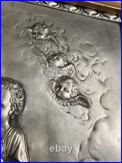 Antique Copper Silver Plated Madonna w Child Art Deco Religious Icon MCM VTG