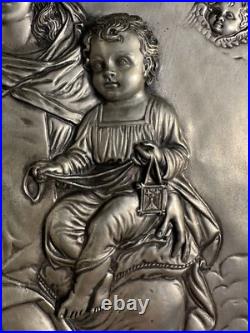 Antique Copper Silver Plated Madonna w Child Art Deco Religious Icon MCM VTG