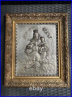 Antique Copper Silver Plated Madonna w Child Art Deco Religious Icon MCM VTG