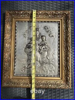 Antique Copper Silver Plated Madonna w Child Art Deco Religious Icon MCM VTG
