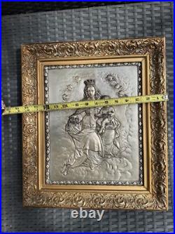 Antique Copper Silver Plated Madonna w Child Art Deco Religious Icon MCM VTG