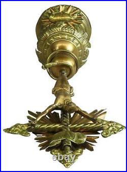 Antique Crucifix Cross Religious Snake Lamb Large Brass Metal Bronze