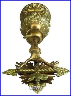 Antique Crucifix Cross Religious Snake Lamb Large Brass Metal Bronze