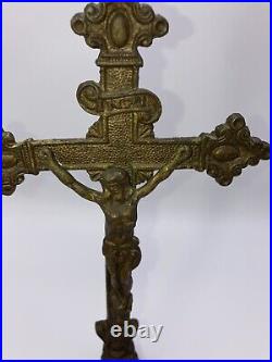 Antique Crucifix INRI Tripod Religious Jesus on the Cross Ornate