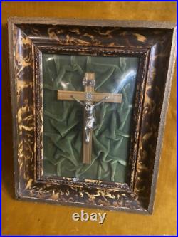 Antique Crucifix Under The Bubble Glass Religious Altar Church