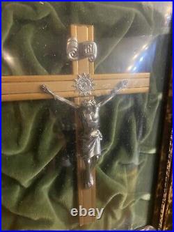 Antique Crucifix Under The Bubble Glass Religious Altar Church
