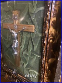 Antique Crucifix Under The Bubble Glass Religious Altar Church