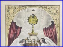 Antique Currier & Ives Lithograph Hand Colored Religious Angels Praise Jesus