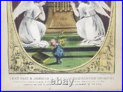 Antique Currier & Ives Lithograph Hand Colored Religious Angels Praise Jesus