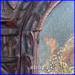 Antique Cuzco Peru Retablo Colonial Archangel Ariel Carved Wood 16.5 x 12 x2