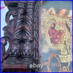 Antique Cuzco Peru Retablo Colonial Archangel Ariel Carved Wood 16.5 x 12 x2
