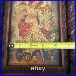 Antique Cuzco Peru Retablo Colonial Archangel Ariel Carved Wood 16.5 x 12 x2