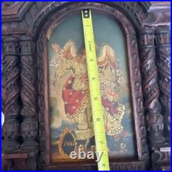 Antique Cuzco Peru Retablo Colonial Archangel Ariel Carved Wood 16.5 x 12 x2