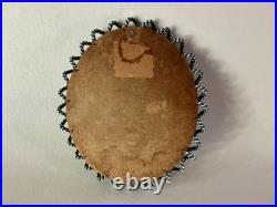 Antique Czech Floral Oval Glass Seed Bead Religious print wall hanging Madonna