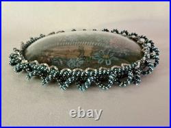 Antique Czech Floral Oval Glass Seed Bead Religious print wall hanging Madonna