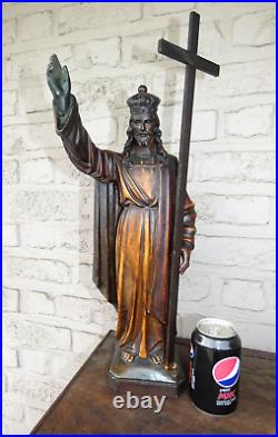 Antique DOMMISSE signed ceramic chalk christ king statue figurine religious