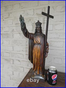 Antique DOMMISSE signed ceramic chalk christ king statue figurine religious