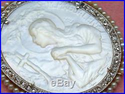 Antique Diamond Mother Pearl Mary Magdalene Religious Pendant 1910 Argentina