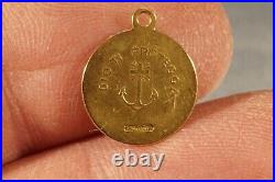 Antique Dio Ti Protegga Naval 18k Gold Religious Medal/charm